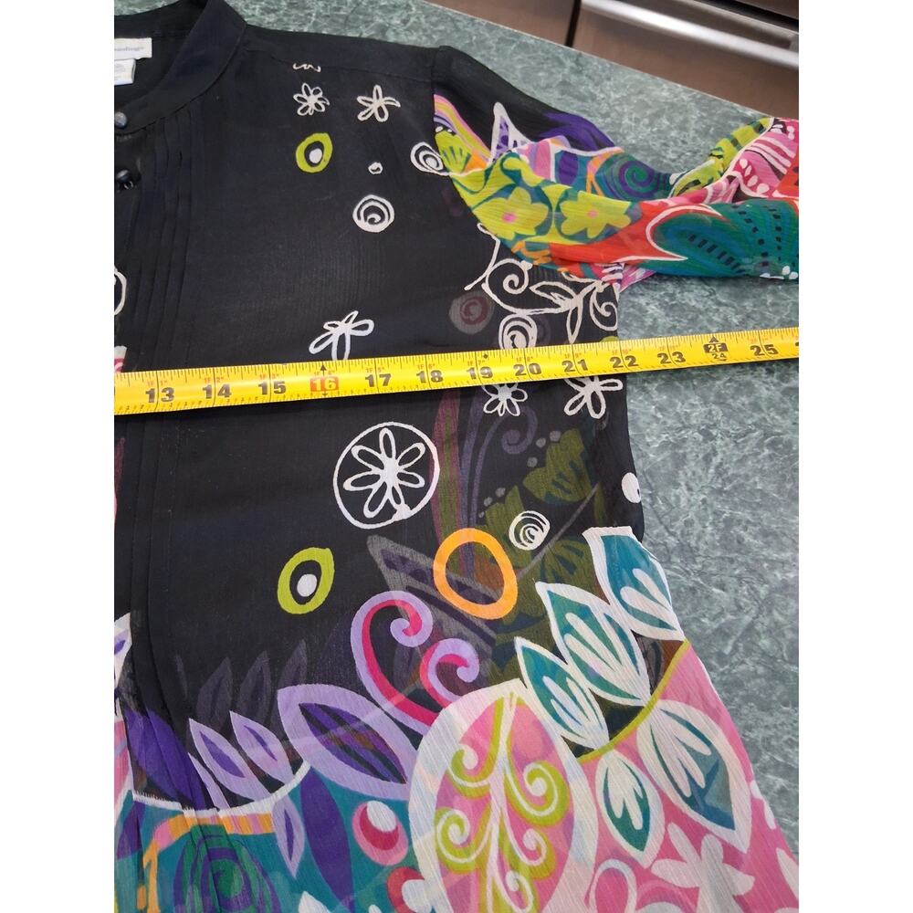 Soft Surroundings Sz L sheer Tunic Floral Blouse Cover Up Layering Top Feminine - Picture 8 of 11